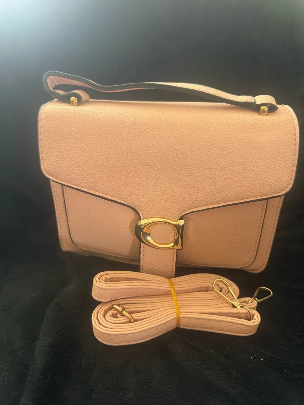 Classic Pebbled Leather Shoulder Bag in Blush vegan leather